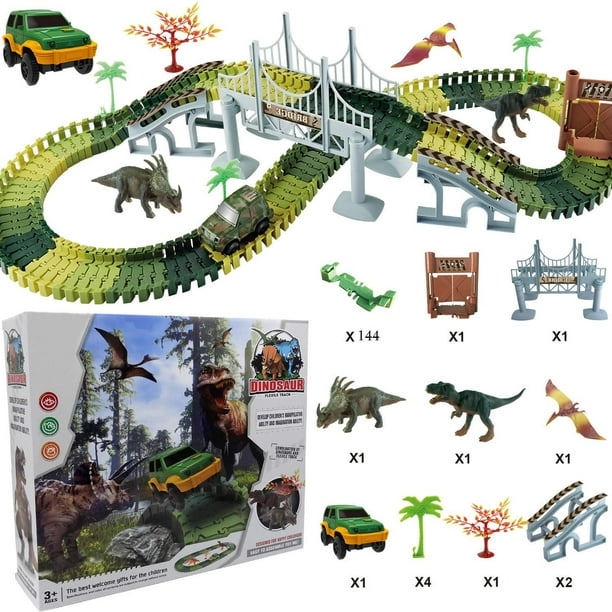 SYOSIN Dinosaur Tracks Toy Race Car Flexible Track Playset 192 Pcs Children Great Gift Set Birthday Present Party Supplies for 3 4 5 6 Year Old Kids 192 Pcs Race Track Set 